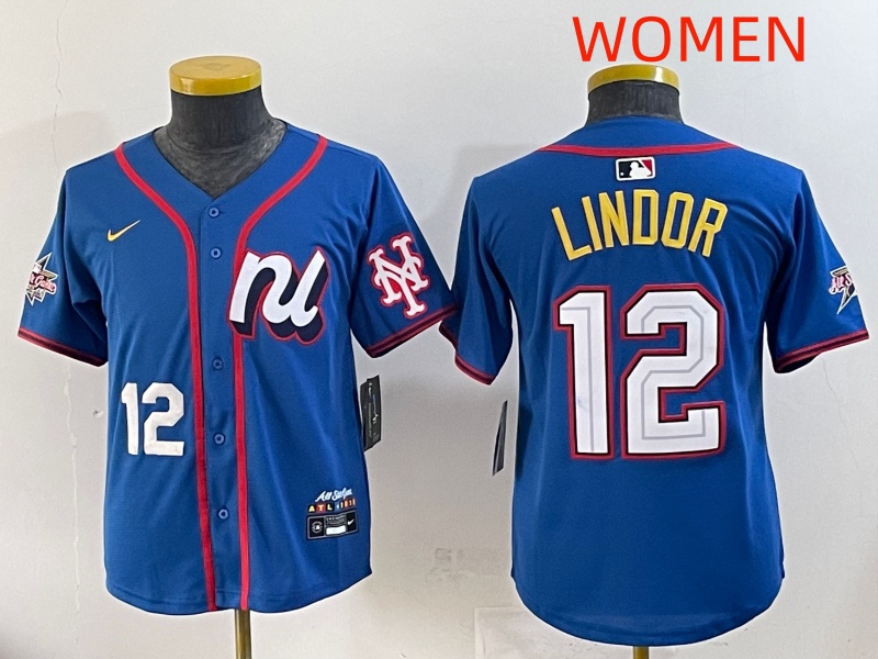 women 2025 New York Mets #12 Lindor Blue All star Nike MLB Jersey style 2